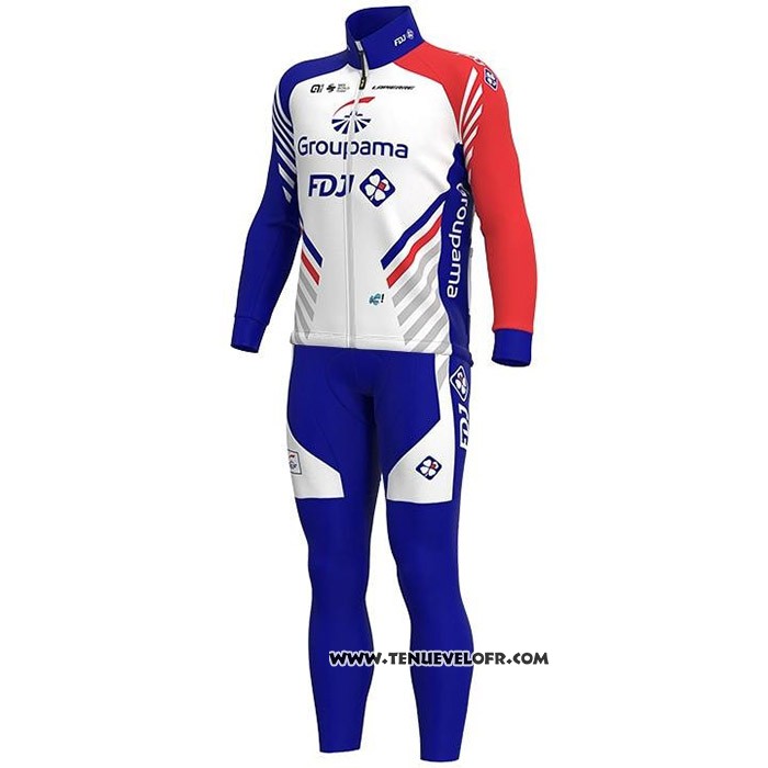 2020 Maillot Cyclisme Groupama-FDJ Blanc Profond Bleu Rouge Manches Longues et Cuissard